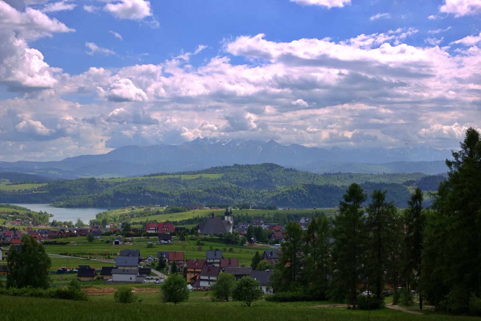 View of Tatra Mountains from Lubań hiking trail