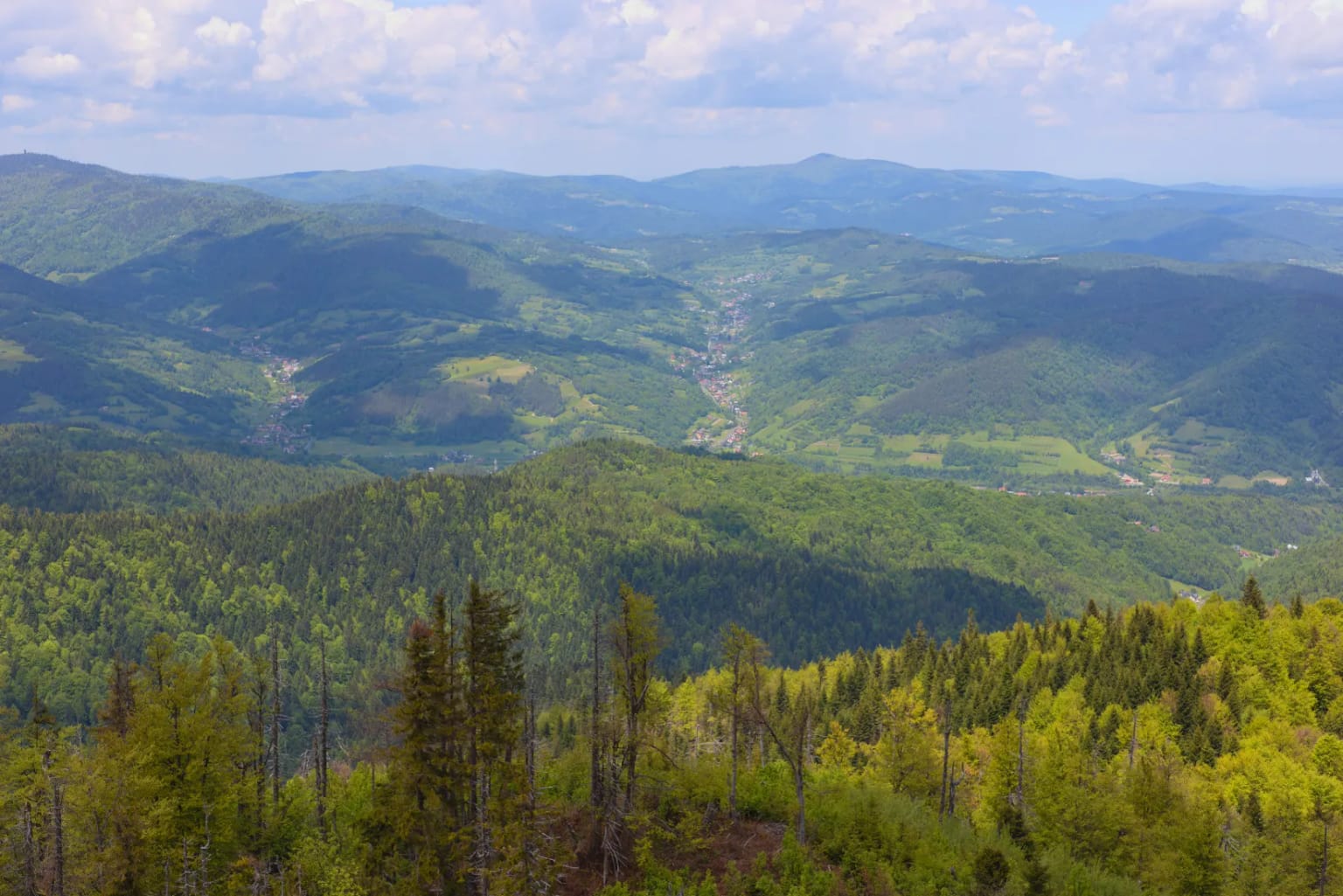 Mountain landscape view from Lubań peak